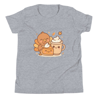 Cute Thanksgiving Shirt Kids Youth, Pumpkin Pie Latte Turkey Tee, Pastel Turkey Shirt Girls Boys, Adorable Turkey Day Gift Fall Outfit