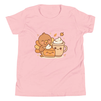 Cute Thanksgiving Shirt Kids Youth, Pumpkin Pie Latte Turkey Tee, Pastel Turkey Shirt Girls Boys, Adorable Turkey Day Gift Fall Outfit