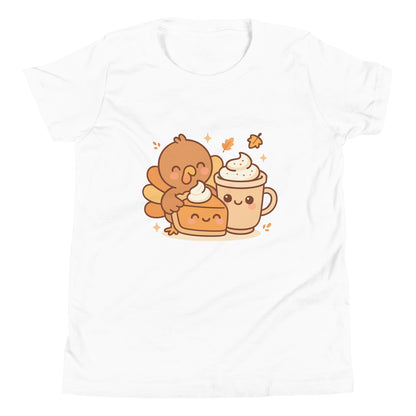 Cute Thanksgiving Shirt Kids Youth, Pumpkin Pie Latte Turkey Tee, Pastel Turkey Shirt Girls Boys, Adorable Turkey Day Gift Fall Outfit
